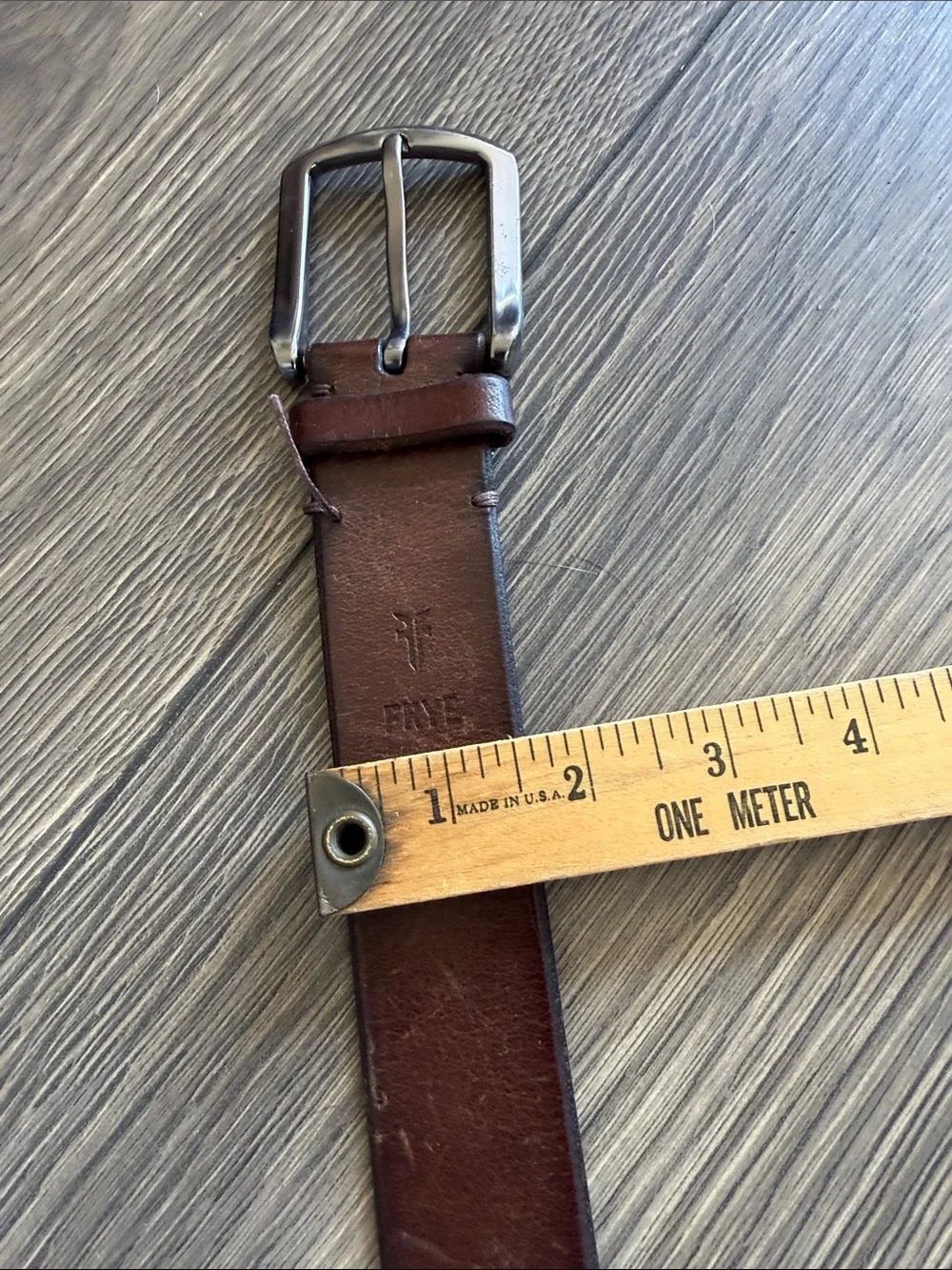 Frye Brown Genuine Leather Belt Gunmetal Buckle Size L